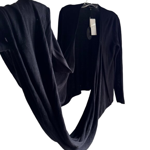 Cupio Women's Black Drape Cardigan Sweater Versatile Two-Way Styling Size Medium - Picture 2 of 11
